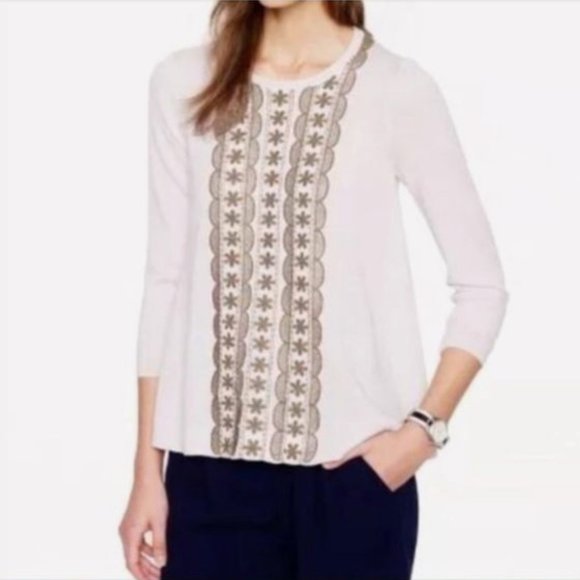 J. Crew Embroidered 100% Merino Wool Sweatshirt Womens S Pink Style A2201 FLAWS - Picture 14 of 14